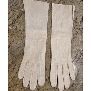 Vtg Womens Size L 7.5 Off White Pigskin Textured Leather Formal 15" Long Gloves